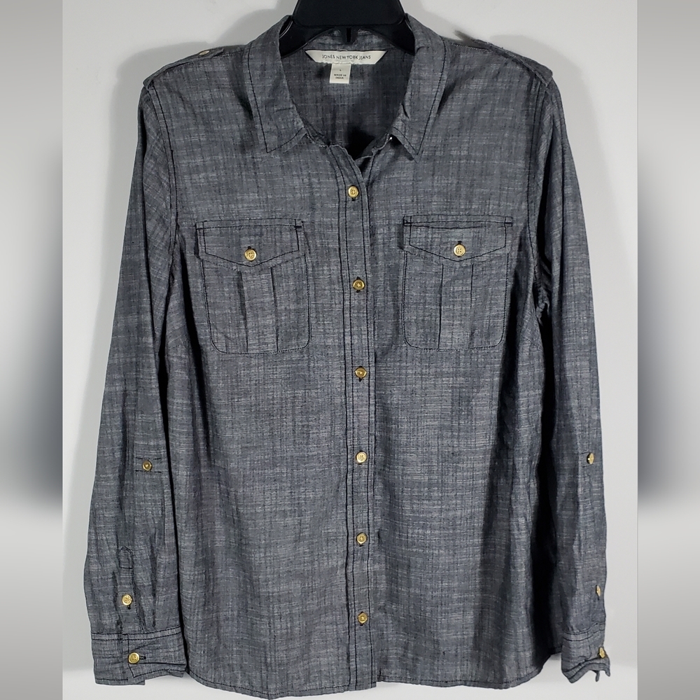 Jones New York 100% Cotton Roll Tab Top Size Large
